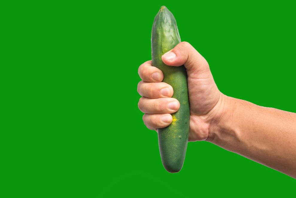 um pepino na mão simboliza o espessamento do pênis